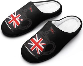 Generic England Tea Lover Mens House Slippers Memory Foam Washable Cotton Slip on Home Shoes