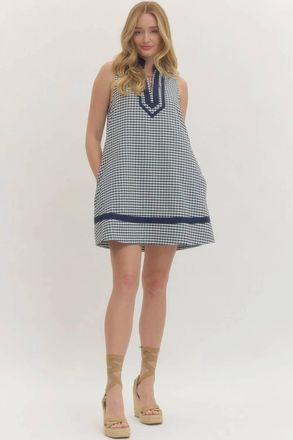 Entro Classic Charm Gingham Shift Dress - Plus In Navy