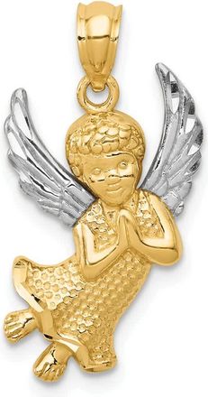 Diamond2Deal 14k Yellow Gold Rhodium Diamond-cut Praying Angel Pendant
