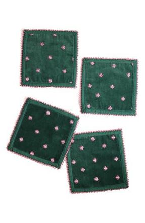 Tiramisu Embroidered Set of 4 Cocktail Napkins in Green at Nordstrom Rack