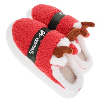 Supvox Christmas Deer Cotton Slippers for Women Warm Cozy Winter Slippers Non-slip Indoor Outdoor House Shoes