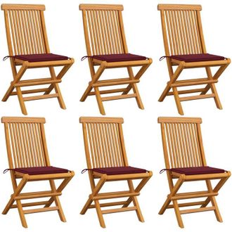 vidaXL Sillas De Jard&iacute;n 6 Uds Con Cojines Rojo Tinto Madera De Teca Vidaxl