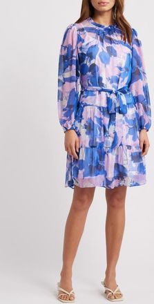 Julia Jordan Floral Long Sleeve Tiered Dress in Blue Multi at Nordstrom, Size X-Large