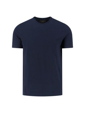 Zanone Crew Neck Navy Blue Cotton T-Shirt with Ribbed Finishings