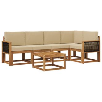 vidaXL Conjunto De Sof&aacute;s De Exterior Con Coj&iacute;n 6 Pcs Natural Y Beige Vidaxl