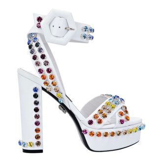 Philipp Plein Schoenen, Dames, Wit, 38 EU, Leer, Sandalen met Hoge Hakken en Kristallen