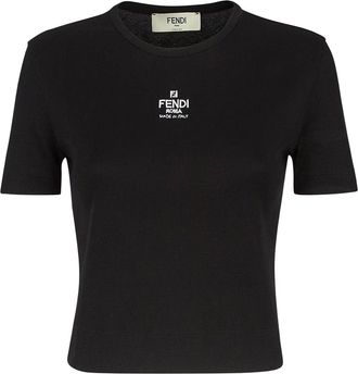 Fendi Ribbed Cotton T-Shirt-Donna