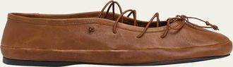 Miu Miu Vitello Leather Lace-Up Ballerina Flats