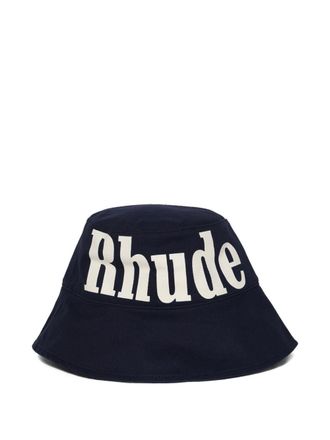 Rhude Bucket Hat with Bold Logo Lettering in Rich Navy Blue