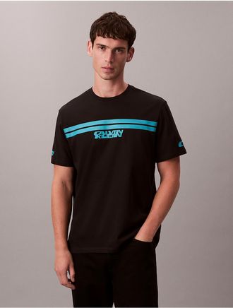 Calvin Klein Jeans Calvin Klein Mens Sport Stripe Logo Graphic Classic T-Shirt - Black - 2XL