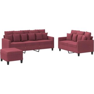 vidaXL Vidaxl - Juego De Sof&aacute;s Con Cojines 3 Piezas Tela Rojo Tinto