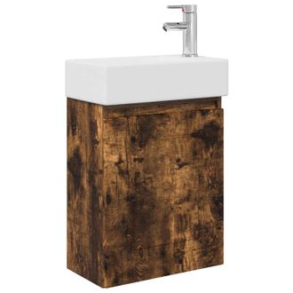 vidaXL M&oacute;dulo De Ba&ntilde;o Con Grifer&iacute;a Roble Ahumado 45,5 X 22,5 X 84 Cm Vidaxl