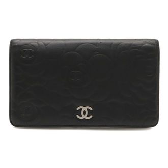 Chanel Black Leather Long Wallet (Bi-Fold) (Pre-Owned)