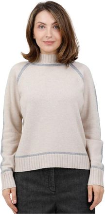 Max Mara Maglia dolcevita in filato rasato di lana e cashmere con borsi intarsiati a contrasti - Dames - Coltruien - Beige - L - Wol - Truien & Vesten