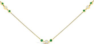 House of Brilliance 14K Yellow Gold Emerald and 1/2 Cttw Diamond Station Necklace