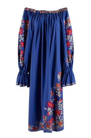 Svitlaya Blue Floral Embroidered Off-Shoulder Maxi Dress Size S