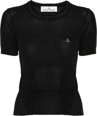 Vivienne Westwood Tops, Dames, Zwart, M, Zwarte Signature Orb Logo Crew Neck