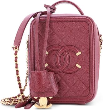 Chanel Borsa a tracolla Filigree Vertical Vanity in pelle Caviar trapuntata - Rosso