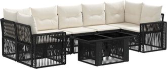 vidaXL Conjunto De Sof&aacute;s De Jard&iacute;n 8 Uds. Negro Y Blanco Crema Vidaxl