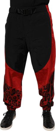 Dolce & Gabbana Mens Black Red Leopard Jogger Sweatpants Pants And Nylon