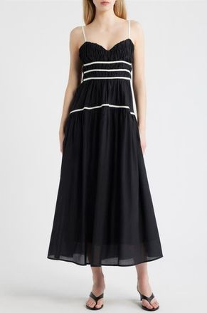Moon River Shirred Tiered Midi Sundress in Black at Nordstrom, Size X-Large