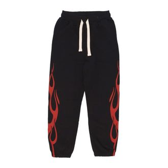 Vision Of Super Sweatpants, male, Black, XS, Flames Print Tracksuit Trousers