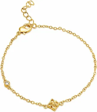 Savvy Cie Jewels GOLD PLATED OVER STERLING SILVER.925 PRINCESS QUADRANT WHITE CZ ACCENT BRACELET
