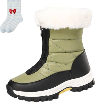 Generic Winter Boots for Women Waterproof, Non-Slip Thermal Snow Boots with Fleece Lining for Skiing Hiking & Winter Walking (Green,6.5)