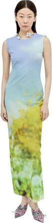 Acne Studios Grafische Print Maxi Jurk met Ruwe Zoom - Dames - Maxi kleedjes - Veelkleurig - XS - Nylon - Kleedjes