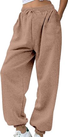 Generic Cotton Pants for Women UK, Ladies High Waist Joggers Adjustable Drawstring Sweatpants, Cosy Lounge Pants for Running, Tracksuit Bottoms Women Khaki