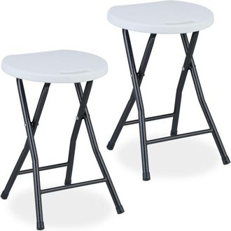 Relaxdays Relaxdays Folding Stool, Set of 2, with Handle, Garden & Balcony, Foldable Outdoor Seat, HxWxD: 46 x 31 x 30 cm, White