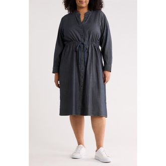 Eileen Fisher Organic Cotton Mandarin Collar Dress in Denim at Nordstrom, Size 1X