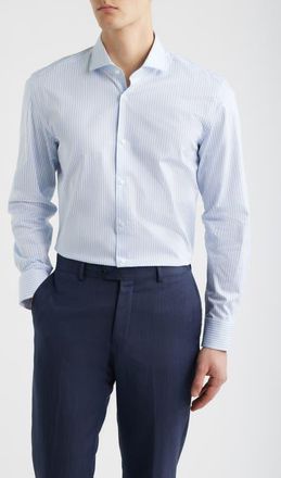 BOSS Hank Slim Fit Stripe Stretch Cotton Dress Shirt in Light/Pastel Blue at Nordstrom, Size 16.5R