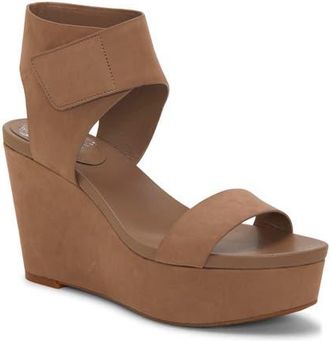 Vince Camuto Velista Platform Wedge Sandal in Dark Beige Nubuck Leather at Nordstrom, Size 8