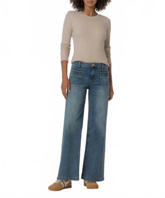 Kut from the Kloth Maya High Rise Wide Leg Patch Jeans In Affection