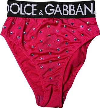 Dolce & Gabbana Pink Embellished High-Waist Brief Logo Womens Underwear