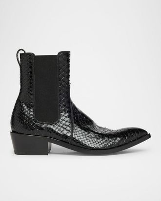 Tom Ford Shiny Python Stamped Leather Chelsea Boots
