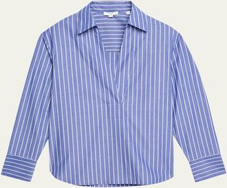 Vince Pinstripe Long-Sleeve Popover Shirt