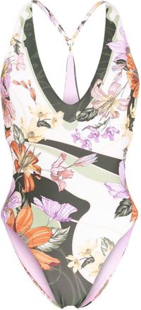 Agua Bendita Aloe floral-print swimsuit - women - Polyester/Elastane/Polyester/Spandex/Elastane - L - Multicolour