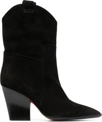 Santoni Zwarte Leren Enkellaarzen - Dames - Cowboylaarzen - Zwart - 36 EU - Leer - Schoenen