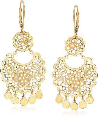 Ross-Simons Italian 14kt Yellow Gold Filigree Drop Earrings