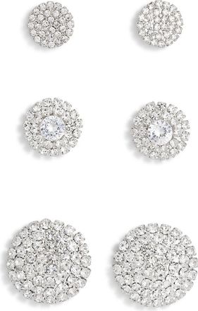 Tasha Set of 3 Pav&eacute; Crystal Button Stud Earrings in Silver/crystal at Nordstrom Rack