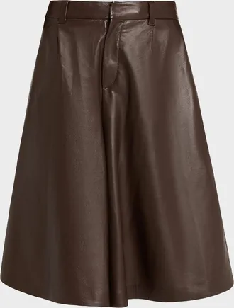 Brunello Cucinelli Pleated Leather Wide-Leg Culotte Pants