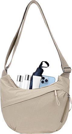 Generic Womens Nylon Shoulder Bag - Nylon Shoulder Bag Adjustable Lightweight Sling Bag,Roomy Crescent Multi Pocket Small Hobo Bag for Women & Girls, Beige, R