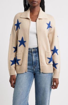 Rails Rhea Front Zip Cardigan in Camel Stars at Nordstrom, Size Xx-Large