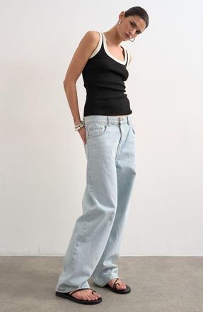 Topshop Scoop Neck Stretch Cotton Rib Tank in Black at Nordstrom, Size X-Small