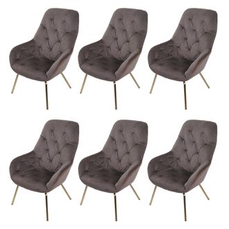 Hhg Juego De 6 Sillas De Comedor Hhg 604, Silla Tapizada Silla De Sal&oacute;n Silla De Cocina Con Reposabrazos, Metal, Terciopelo, Marr&oacute;n Claro