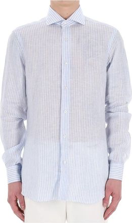 Barba Op maat gemaakt linnen overhemd voor lente-zomer - Heren - Casual Overhemden - Blauw - XL - Linnen - Overhemden