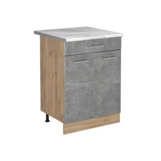 Vicco Mueble Bajo De Cocina R-line, Hormig&oacute;n/roble Dorado, 60 Cm Con Caj&oacute;n Encimera M&aacute;rmol, Vicco
