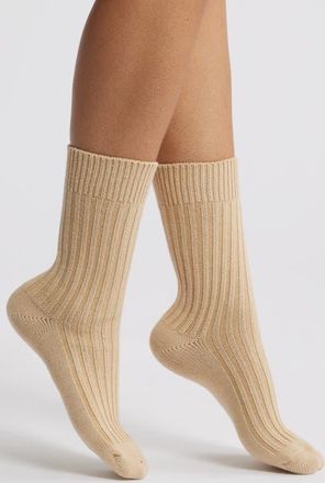 Casa Clara Love Rib Cotton Blend Crew Socks in Beige at Nordstrom